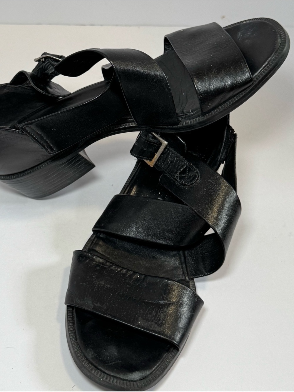 Munro American black leather strappy wedge sandals 7 - Picture 9 of 9